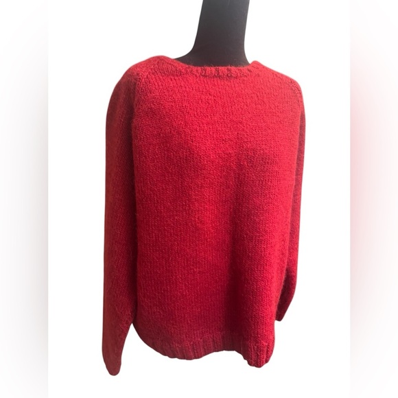 ANGORA WOOL AND MOHAIR Handmade Tight Knit Heavy Knit Red Crew Neck Sweater Cozy - Picture 4 of 11